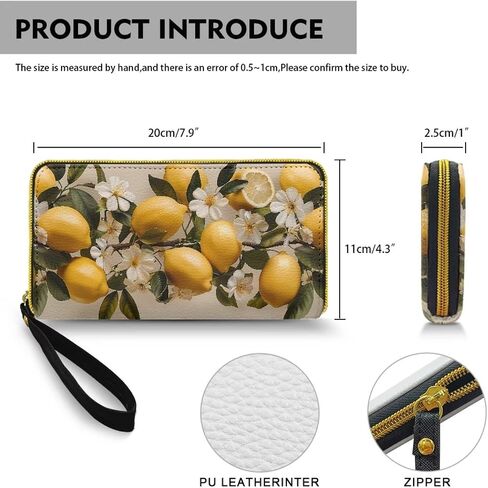 Oil Painting Lemons Large Capacity Wristlet Wallet for Women Vintage Fruits Lemon Flowers Long Zipper Around Credit Card Holder, Countryside Style Leather Billfold Clutch in Saudi Arabia