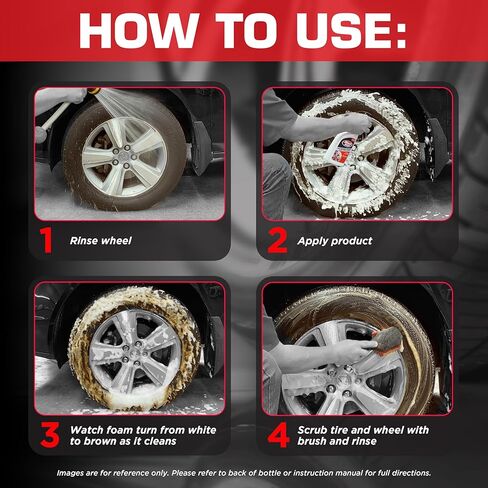 منظف ​​العجلات والإطارات الرغوي المكثف من بلاك ماجيك 120228، تركيبة رغوة عالية للتنظيف العميق، يزيل الأوساخ والأوساخ وغبار الفرامل - آمن على جميع العجلات، 22 أونصة سائلة in Kuwait