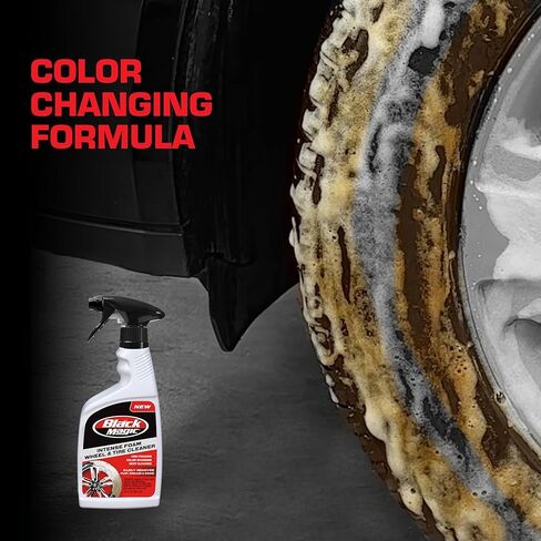 منظف ​​العجلات والإطارات الرغوي المكثف من بلاك ماجيك 120228، تركيبة رغوة عالية للتنظيف العميق، يزيل الأوساخ والأوساخ وغبار الفرامل - آمن على جميع العجلات، 22 أونصة سائلة in Kuwait