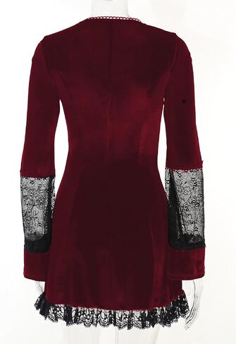 TSMNZMU Gothic Mini Dress Vintage Long Flare Sleeve Velvet Dresses Punk Grunge Witchy Dress Emo Alt Lolita Fairy Dress in Kuwait