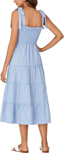 Rooscier Women's Spaghetti Straps Square Neck Smocked Tiered Ruffle A Line Midi Dress in Saudi Arabia
