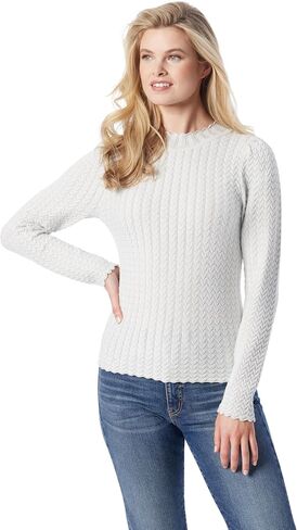 Jessica Simpson Women's Camilla Pointelle Stripe Scallop Trim Pullover Sweater Standard in Saudi Arabia