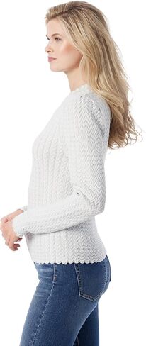 Jessica Simpson Women's Camilla Pointelle Stripe Scallop Trim Pullover Sweater Standard in Saudi Arabia