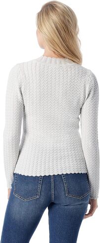Jessica Simpson Women's Camilla Pointelle Stripe Scallop Trim Pullover Sweater Standard in Saudi Arabia