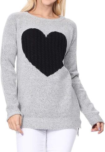 YEMAK Women's Knit Sweater Pullover – Long Sleeve Crewneck Cute Heart Star Cable Pattern Casual Soft Knitted Top T Shirts in Saudi Arabia