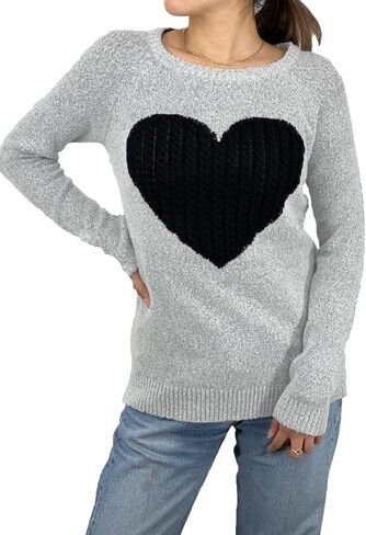 YEMAK Women's Knit Sweater Pullover – Long Sleeve Crewneck Cute Heart Star Cable Pattern Casual Soft Knitted Top T Shirts in Saudi Arabia