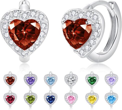 Dreamboat 12 Birthstone Heart Small Hoop Earrings 925 Sterling Silver Cubic Zirconia Heart Huggie Earrings Valentine's Day Birthday Wedding Jewelry Gifts for Women in Saudi Arabia