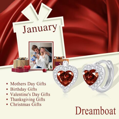 Dreamboat 12 Birthstone Heart Small Hoop Earrings 925 Sterling Silver Cubic Zirconia Heart Huggie Earrings Valentine's Day Birthday Wedding Jewelry Gifts for Women in Saudi Arabia