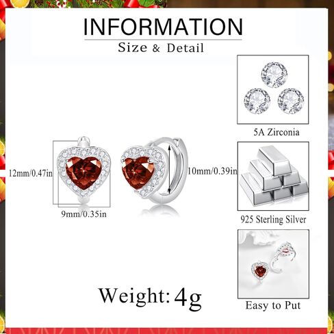 Dreamboat 12 Birthstone Heart Small Hoop Earrings 925 Sterling Silver Cubic Zirconia Heart Huggie Earrings Valentine's Day Birthday Wedding Jewelry Gifts for Women in Saudi Arabia