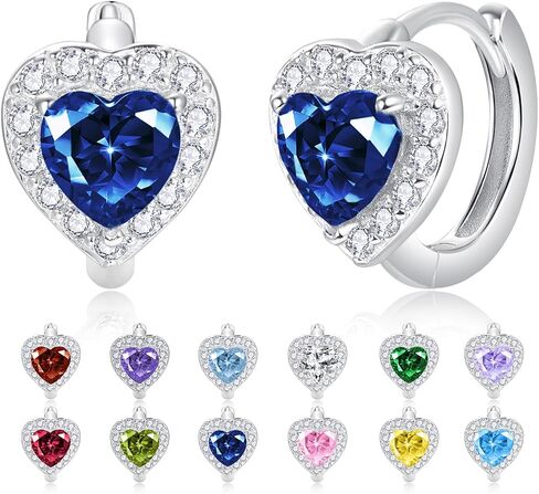 Dreamboat 12 Birthstone Heart Small Hoop Earrings 925 Sterling Silver Cubic Zirconia Heart Huggie Earrings Valentine's Day Birthday Wedding Jewelry Gifts for Women in Saudi Arabia