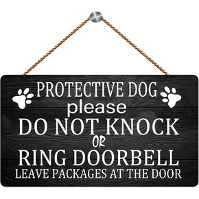 Licpact Protective Dog Please Do Not Knock or Ring Doorbell Leave Packages at The Door Wooden Sign Wall Hanging Home Decor Cabin Sign 12x6 inch