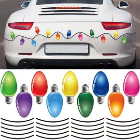 36 Pcs Reflective Christmas Car Magnets Set, Xmas Holiday Lights Bulb Magnet Set Christmas Car Decals Decorations for Xmas Holiday Winter Party Car Garage Refrigerator Decal with Magnet Wire