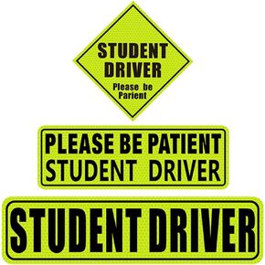 BESULEN Car Reflective Student Driver Sticker, 3 Pieces Student Driver Sticker Please Be Patient Safety Sign, Automotive Magnets Vehicle Bumper Sticker for New Drivers for Car Window