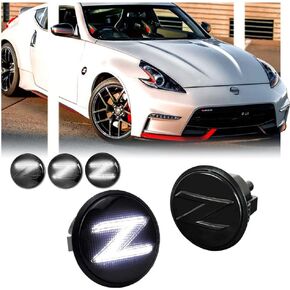2 PCS LED Sequential Side Marker Lights for Nissan 370z Z34 2009-2020, 350z Z33 2003-2009 White Turn Signals Parking Lamps, Smoked Lens