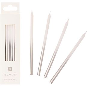 Talking Tables 16 x White and Silver Birthday Candles with Holders | Long & Tall 4" | Cake Topper Decoration for Birthday, Wedding, Anniversary