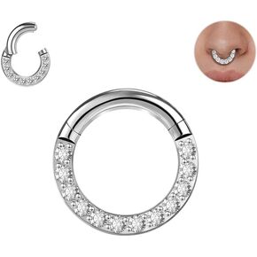 2G 4G 6G 8G 10G 12G Septum Rings Heavy Gauges Hinged Nose Rings Hoop With Cubic ZirconiaBody Piercing Rings for Septum Nose Lip Jewelry Cartilage Tragus Earrings Conch Piercing Jewelry Silver