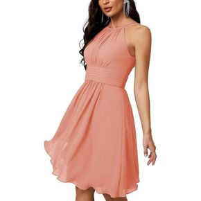 Halter Chiffon Bridesmaid Dresses for Women Knee Length Homecoming Dresses for Teens Pleated Wedding Guest Dresses ACE04