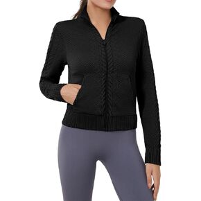 Women's Cardigan Jackets Cropped Lightweight Fall Open Front, Long Sleeve Knit Zip Up Sportswear Slim Fit Workout Tops