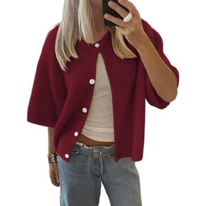 Women Short Sleeve Button Down Cropped Cardigan Sweater T-Shirts Y2k Girls Knit Pullover Crop Tops Fall Clothes