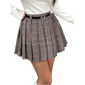MakeMeChic Women's Tartan Plaid Pleated Mini Skirt Drop Waist A Line Skater Skirts