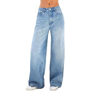 Women Y2k Low Rise Baggy Jeans Loose Fit Boyfriend Straight Wide Leg Jeans Trendy Stretch Long Denim Pants