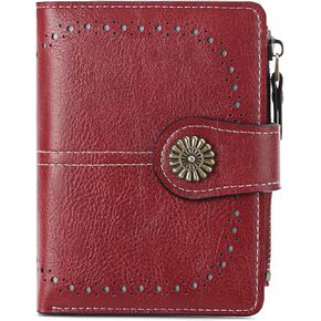 Small Women Wallet Leather RFID Blocking Card Holder Bifold Compact Wallets with ID Window and Zipper Coin Pocket
