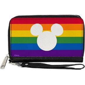 Buckle-Down PU Zip Around Wallet Rectangle Mickey Mouse Pride Ears Icon Rainbow Stripe Multi Color