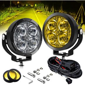 3 inch Led Pods Amber Fog Light White Off Road Driving Light Spot Offroad LED Round 80W 9600LM Ditch Light for Jeep ATV Wrangler Ford Truck Pickup, Pair