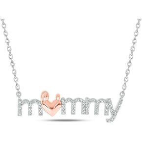Cali Trove Mothers Day Birthday Gifts For Mom | 925 Sterling Silver Pendant for Women | 1/10cttw White Diamond Necklace for Women | 'Mommy' Pendant Necklace Gift for her | Fashion Jewelry for Women