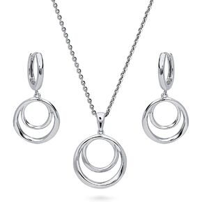 BERRICLE Sterling Silver Open Circle Fashion Necklace and Earrings Set for Women, Rhodium Plated