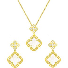 18K Gold Lucky Four Leaf Necklace Four Leaf Dangle Earrings Set Silver Four Leaf Lucky Necklace Earrings Dangle for Women