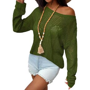Zeagoo Crochet Tops for Women Off The Shoulder Sweaters Long Sleeve Hollow Out Knit Beach Coverup S-XXL