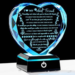 YWHL Best Friend Birthday Gifts with LED Base Crystal Heart Keepsakes Gifts for Friend Friendship Gifts for Women Best Gift Ideas for Friends Female BFF Gift for Her, Bestie Gifts