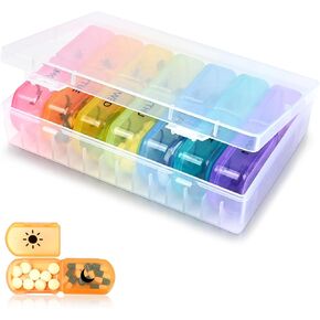 3-Times a Day Vibrant Pill Organizer – 7-Day Pill Case – Food Grade Material – Compact, Travel-friendly Design, Vitamins, and Medications