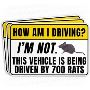 (3Pcs) How Am I Driving I'm Not This Vehicle is Being Driven by 700 Rats Sticker Funny Rat Driving 2" Waterproof Vinyl Decal Sticker for Cars Bumper Laptop Water Bottles, Phone Decal Gifts 2 Inches
