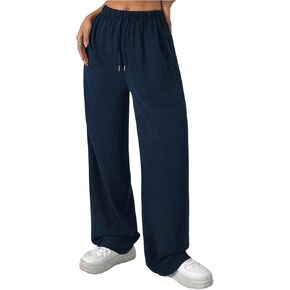 SweatyRocks Women's Straight Leg Pants Drawstring High Waisted Casual Long Trousers