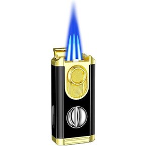 Torch Lighter, Adjustable Jet Flame Lighter, Refillable Butane Lighter, 3 in 1 Multifunctional Lighter with Stand for Candle, Grill, BBQ, Fireworks (Black，No Butane Gas)