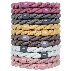 12 pcs Assorted Elastic Hair Ties, No-Metal Gentle Secure Hold Ponytail Holders, No Damage or Snagging Braided Hair Bands, Perfect for Girls and Women with Thick or Curly Hair (Multicolor 17)