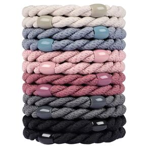12 pcs Assorted Elastic Hair Ties, No-Metal Gentle Secure Hold Ponytail Holders, No Damage or Snagging Braided Hair Bands, Perfect for Girls and Women with Thick or Curly Hair (Multicolor 17)