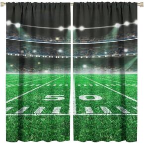 Sports themed bedroom curtains, circular football field art style bedroom curtains under the spotlight, suitable for bedrooms, living rooms, private offices and corporate offices 42xL45 Inch Decor