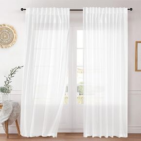 Semi Sheer Curtains 108 Inch Long - White Chiffon Privacy Protection Light Filtering Window Treatments for Bedroom Living Room, Rod Pocket & Back Tab Top, 2 Panels Set, Each 100x108 Inches