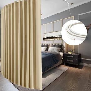 RYB HOME Black Room Divider Curtains with Flexible Silent Ceiling Track Wall Mount Sliding Door Curtains, Blackout Floor to Ceiling Curtains with Hooks for Living Room, W100 x L84, 1 Panel