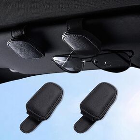 Sunglasses Holders for Car (2 Pack) Sunglass Clip for Car Visor - Magnetic Leather Eyeglasses Holder for Car - Glasses Organizer for Car Visor - Car Visor Clip for Sunglasses, Card, Ticket