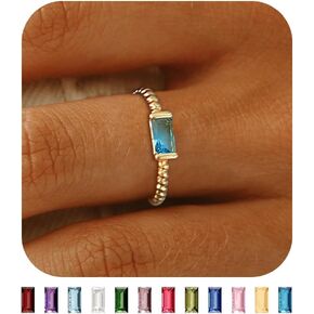 Long tiantian Birthstone Rings for Women Gold Plated Friendship Rings Dainty Gemstone Wedding Band Ring Non Tarnish Gold Rings Birthday Jewelry Gift for Women Friends