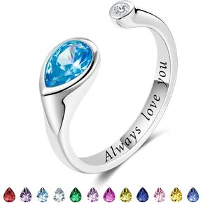 Adjustable Birthsday Gift Ring for Women 925 Sterling Silver Fine Jewelry Gift for Her,Birthstone Ring,BER0176A