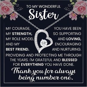 Sister Necklace With Message Gift From Brother Or Sister Jewelry On Birthday, Mother's Day, Valentine's Day Or Wedding Day