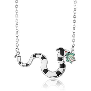 SALLY ROSE Beetlejuice Sandworm Pendant Necklace for Women Official License, 18"+3" Silver Tone and Enamel Beetlejuice Jewelry