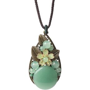 Natural Jade Stone Necklace, Adjustable Rope Chain Length Lucky Protection Friendship Charm Pendant Necklace for Women Friends Gifts