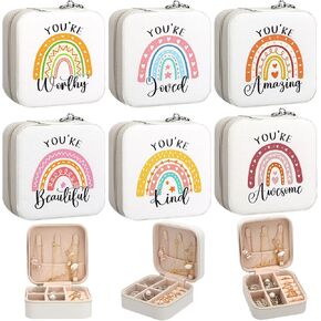 Kenning 6 Pcs Inspirational Gifts Bulk for Women Rainbow Jewelry Boxes with Motivational Quote Travel Jewelry Case Gifts for Women Friend Teacher Employee Appreciation Gifts