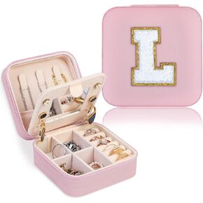 FUNARTY Travel Jewelry Case Organizer, Gifts for Women, Small Jewelry Box Jewelry Organizer, Necklace Organizer Earring Organizer Box with Mirror, White Travel Essentials Initial C